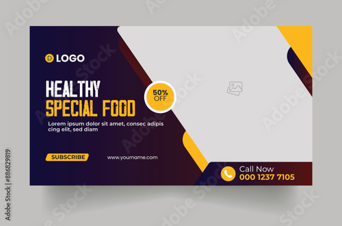 Professional food menu restaurant YouTube thumbnail or web banner design, Vector food vlogger YouTube