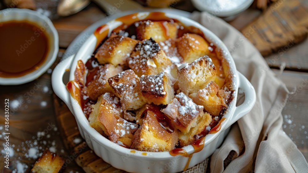 A bowl of food with powdered sugar on top A bowl of food with powdered sugar on top