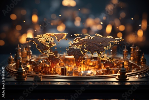 Abstract and brilliant world map, generative IA