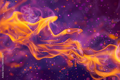 Abstract yellow flames on a purple background with bokeh