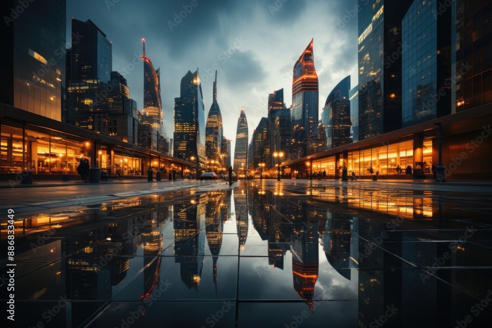 Low angle view of modern buildings in the city, generative IA Low angle view of modern buildings in the city, generative IA