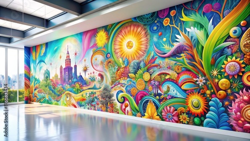 Urban Oasis A Colorful Mural in a Modern Office, urban , mural , modern , office
