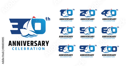 Set of anniversary design modern sail number