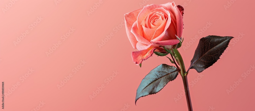 Valentine's Day-themed picture with a single pink coral rose set against a matching pink backdrop, allowing room for additional text or images. Valentine's Day-themed picture with a single pink coral rose set against a matching pink backdrop, allowing room for additional text or images.
