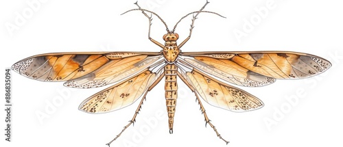 A scorpionfly illustrated with unique watercolor details isolate on white background photo