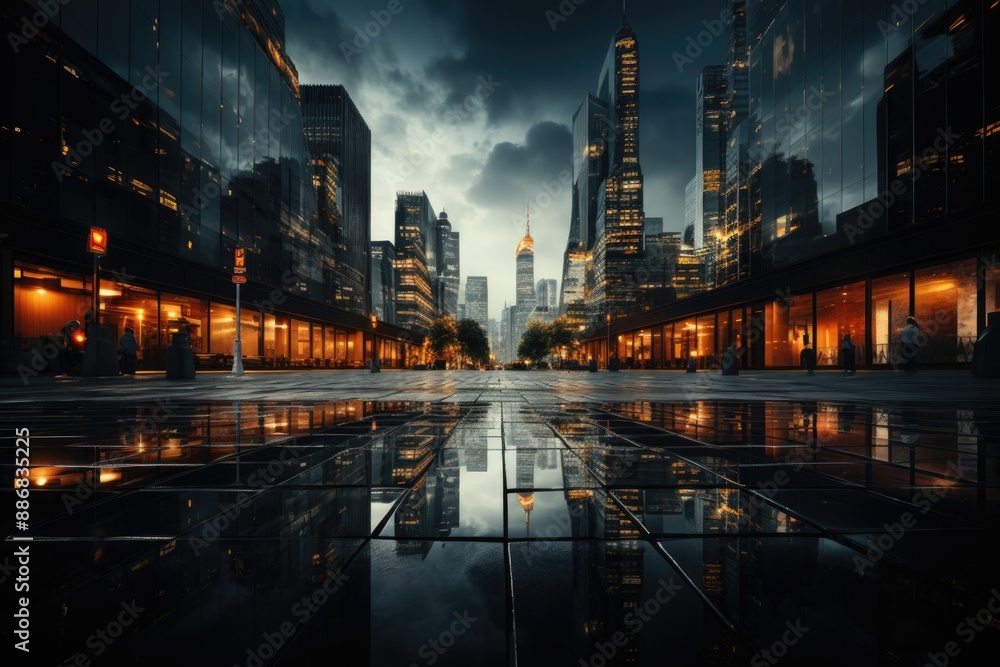 View of low angle of modern buildings against the sky, generative IA View of low angle of modern buildings against the sky, generative IA