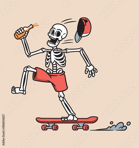 The skull slides on a skateboard illustration
