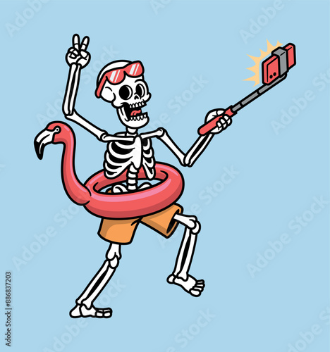 skull selfie with floating pool illustration
