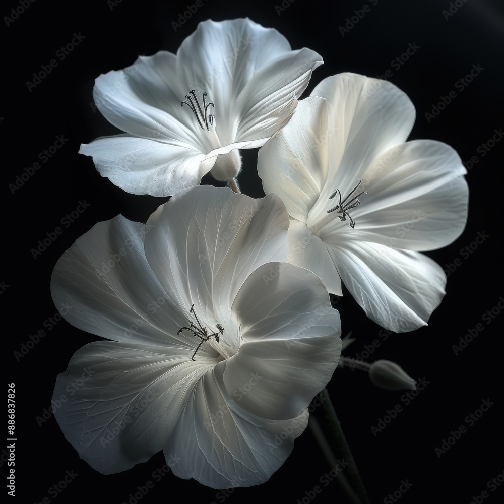 Elegant White Geraniums in Soft Light Elegant White Geraniums in Soft Light