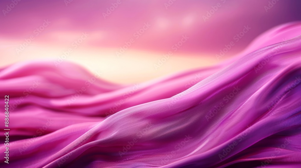 Obraz premium A tight shot of a pink fabric against a softly blurred backdrop of a pastel sky In the foreground, a distinct pink cloud is delicately positioned
