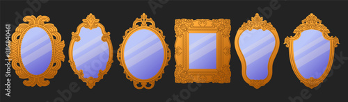 Set of vintage mirrors. Flat vector illustrations of decorative victorian frames.