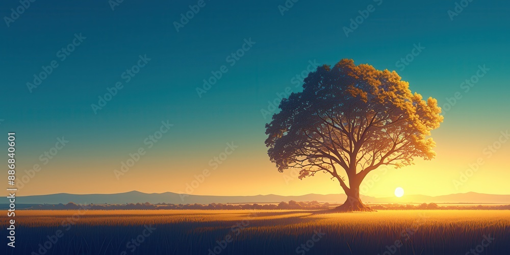 Obraz premium Tranquil Sunset Silhouette of Tree with Negative Space