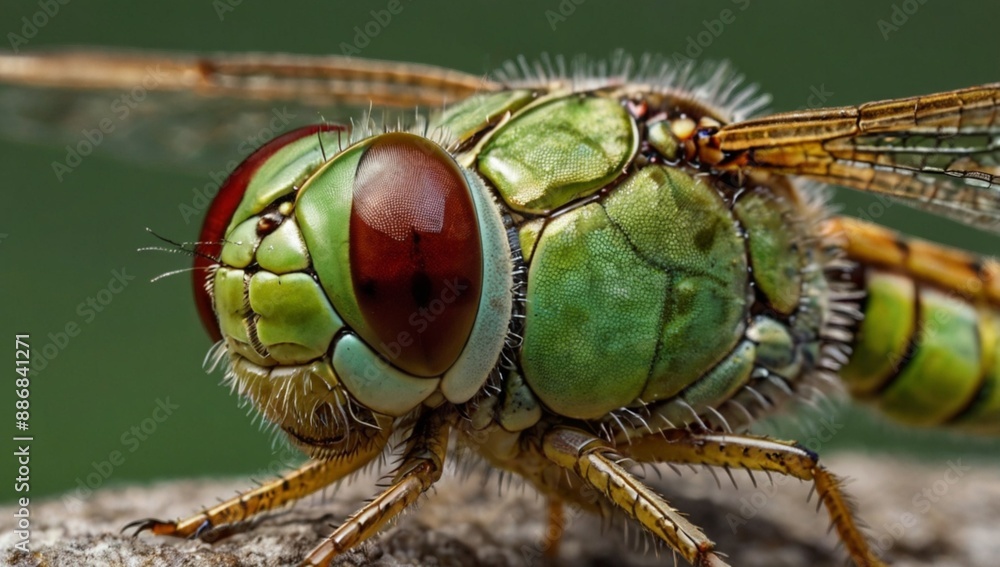 Ultra-detailed macro image of a dragonfly's compound eyes, hundreds of perfectly aligned ommatidia visible, reflections of the surrounding environment on each side, photographed with a professional Ultra-detailed macro image of a dragonfly's compound eyes, hundreds of perfectly aligned ommatidia visible, reflections of the surrounding environment on each side, photographed with a professional