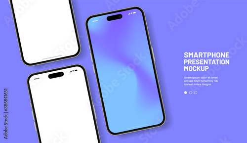 Realistic smartphone mockup. Mobile phone vector with isolated on white background. Device front view. 3D mobile phone with shadow. Realistic, high quality smart phone mockup for ui ux presentation.