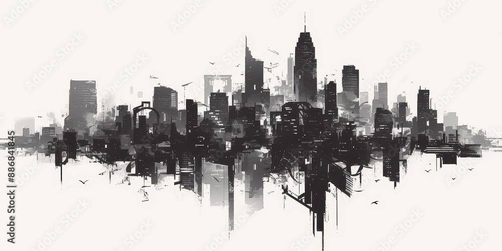 Obraz premium Urban Tranquility - Silhouette of City Skyline with Negative Space.