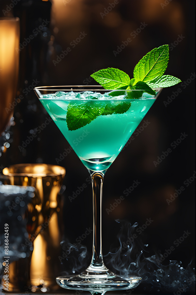Cocktail with mint and ice on the background of the bar. Cocktail with mint and ice on the background of the bar.