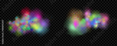 An explosion of colorful smoke clouds.Multicolor fog with blue and yellow particles.Explosions of color powder.