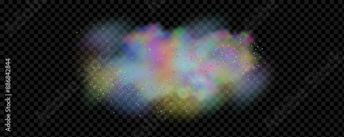 An explosion of colorful smoke clouds.Multicolor fog with blue and yellow particles.Explosions of color powder.