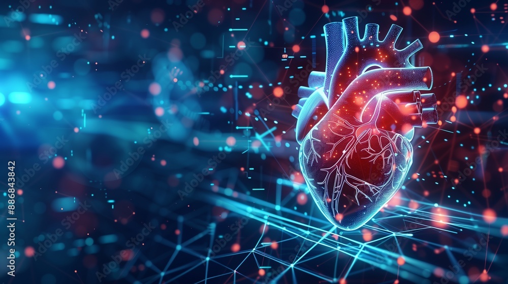 3D illustration of a digital human heart with pulse monitoring, symbolizing advanced heart health management and medical technology. 3D illustration of a digital human heart with pulse monitoring, symbolizing advanced heart health management and medical technology.