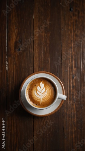 cup of coffee on wooden table , 9:16 aspect ratio , phone wallpaper