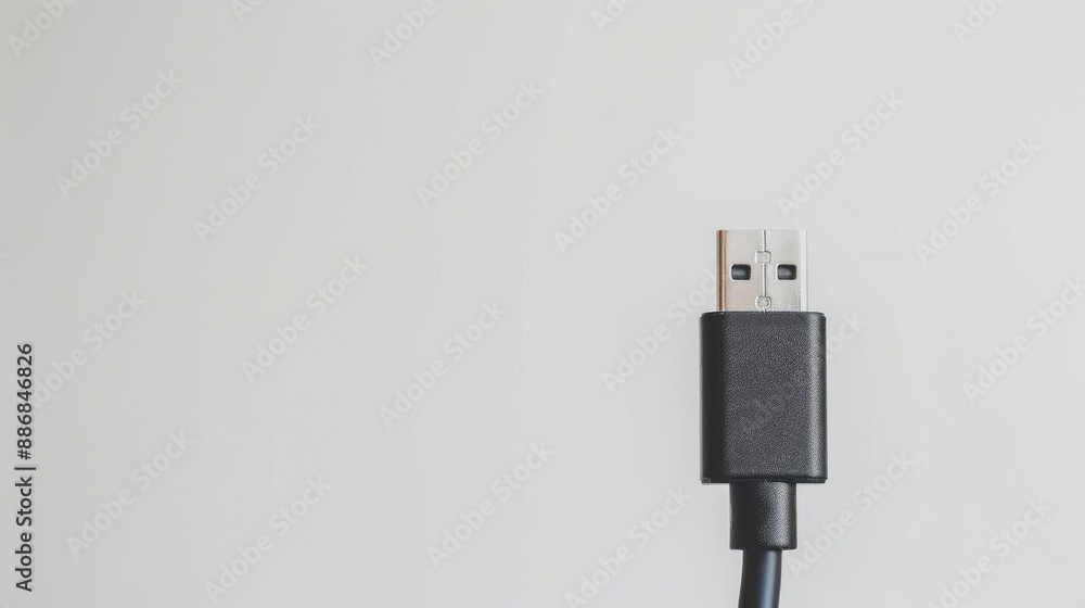 Tethered to USB cable The idea of being hooked on cell phones White background blurred close up Room for text Tethered to USB cable The idea of being hooked on cell phones White background blurred close up Room for text