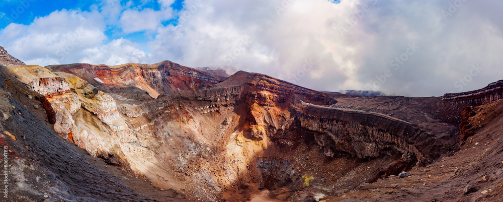 Naklejka premium Panorama photo Gorely volcano in Kamchatka, Russia