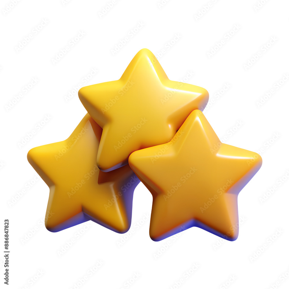 3D three stars icon with plastic style for rating symbol. Isolated star sign as a design element 3D three stars icon with plastic style for rating symbol. Isolated star sign as a design element