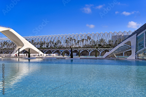 Umbracle garden with palm trees in Valencia, Spain, summer season photo