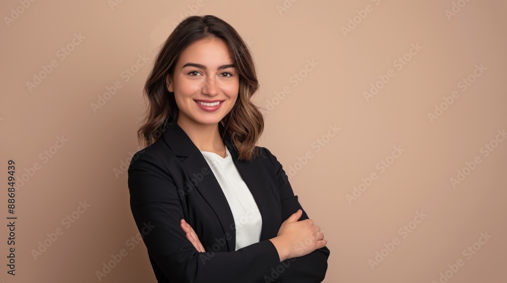 Confident Young Italian Businesswoman in Professional Attire, Ideal for Corporate, Business, and Marketing Designs Confident Young Italian Businesswoman in Professional Attire, Ideal for Corporate, Business, and Marketing Designs