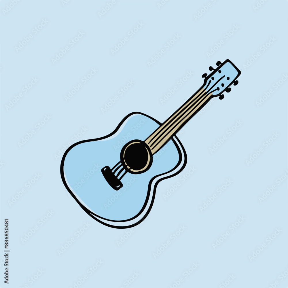 Fototapeta premium Illustrated Blue Acoustic Guitar