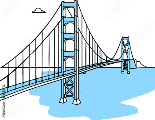 Minimalist Illustration of Golden Gate Bridge Over Water, Representing Connection and Engineering