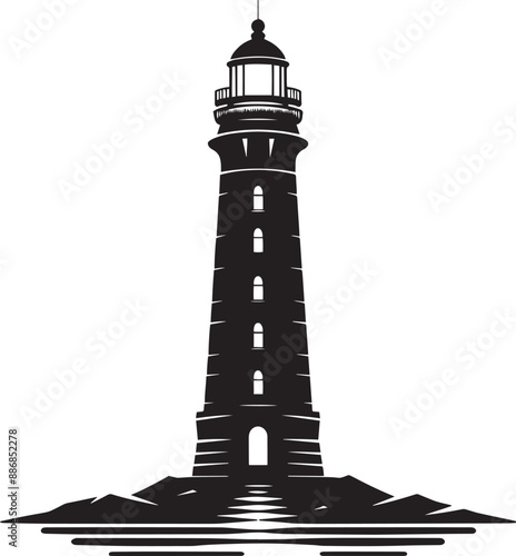 Lighthouse silhouette flat vector illustration isolated on a white background