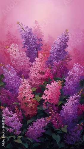 Many lilac flowers on a pink background