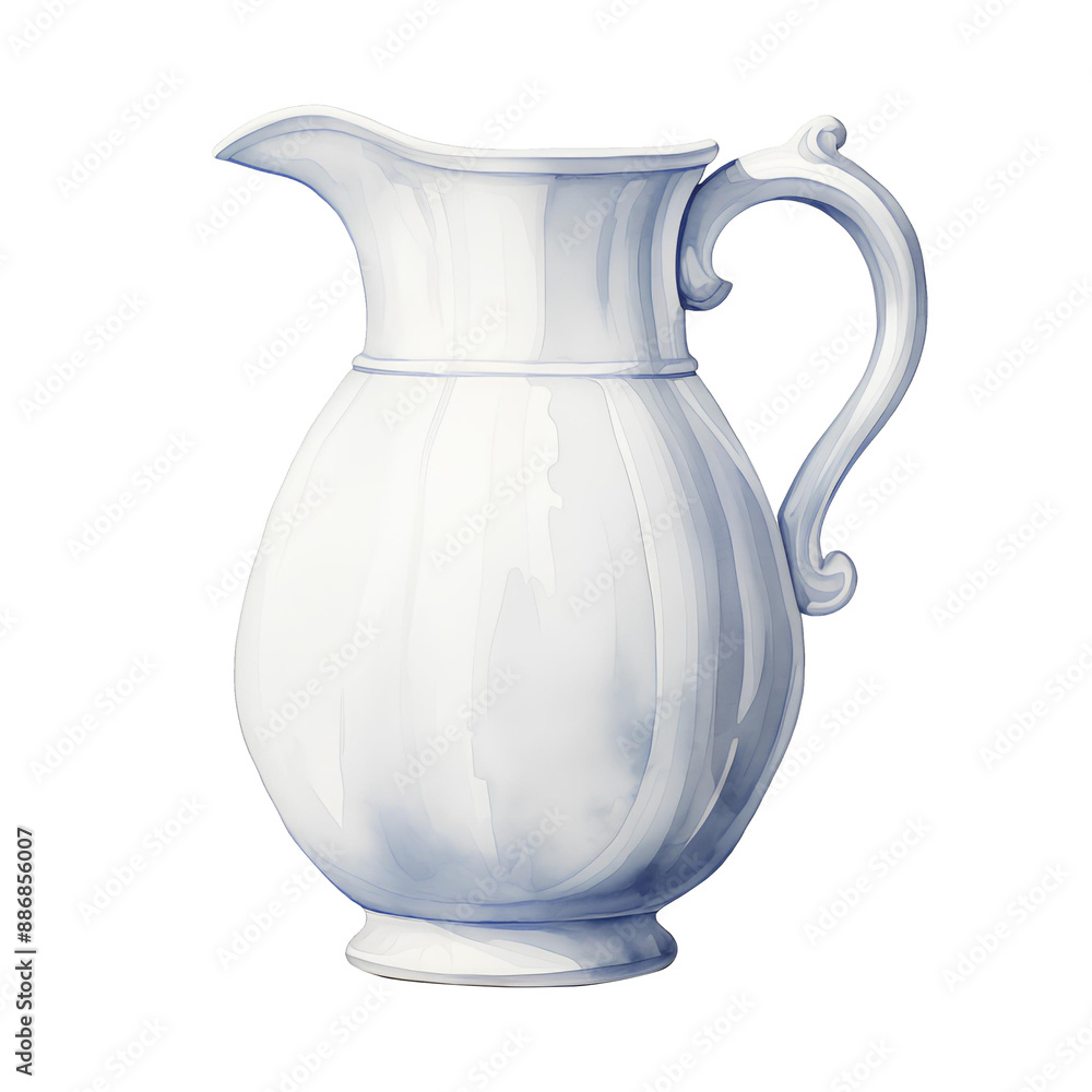 Watercolor white elegant ceramic jug Watercolor white elegant ceramic jug
