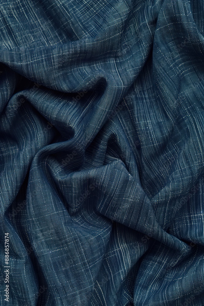 Fabric close-up shows blue and white striped pattern with diagonal lines. Smooth surface texture reveals intricate design from front to back. Focus on fabric details with blurred background. Fabric close-up shows blue and white striped pattern with diagonal lines. Smooth surface texture reveals intricate design from front to back. Focus on fabric details with blurred background.