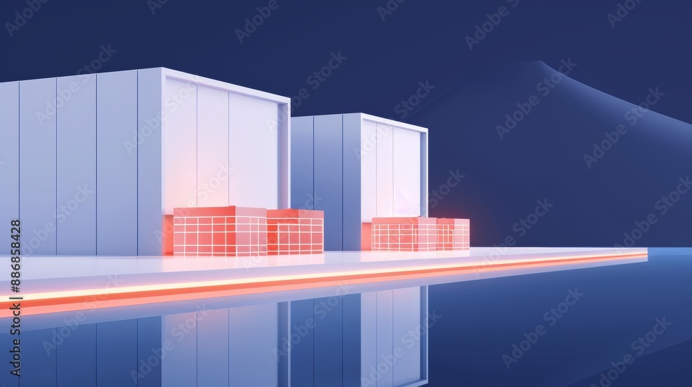 Fototapeta premium A modern energy facility with interactive digital energy grids and glowing power units