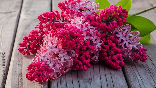 Bouquet of lilacs on wooden background