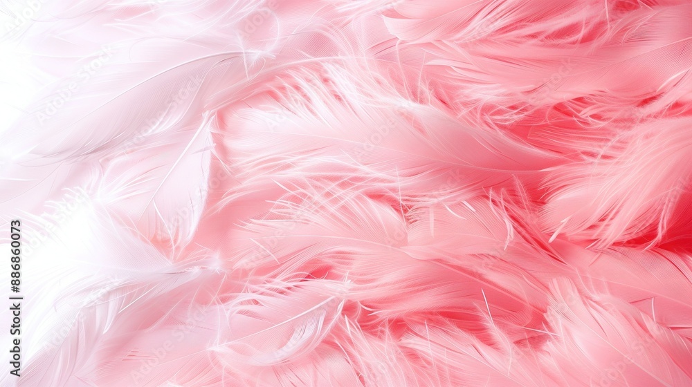 A close-up of a pink and white background with numerous feathers adorning it A close-up of a pink and white background with numerous feathers adorning it