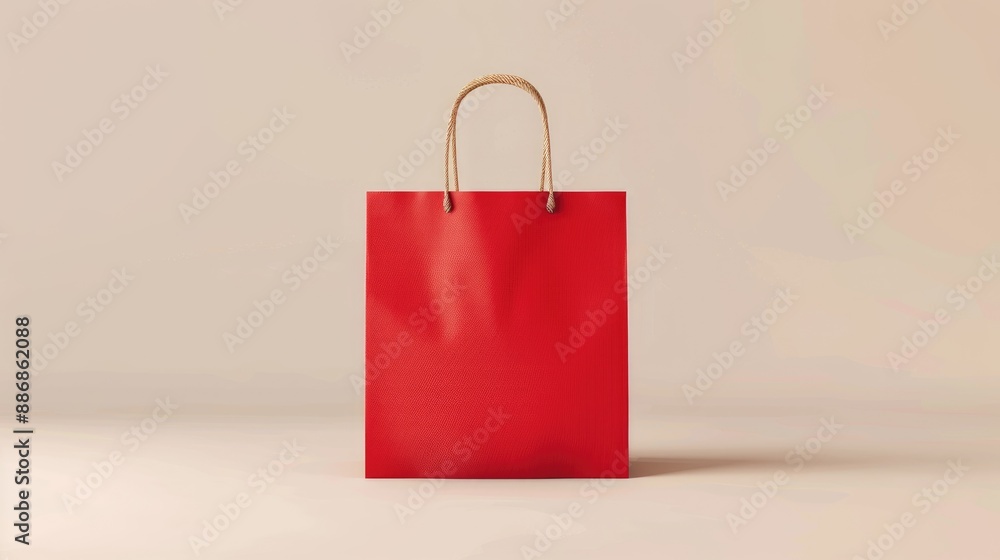 Mockup of a paper bag in red with jute handles Mockup of a paper bag in red with jute handles