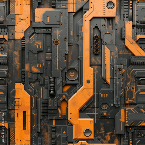 Futuristic Grunge Circuitry with Orange Highlights photo