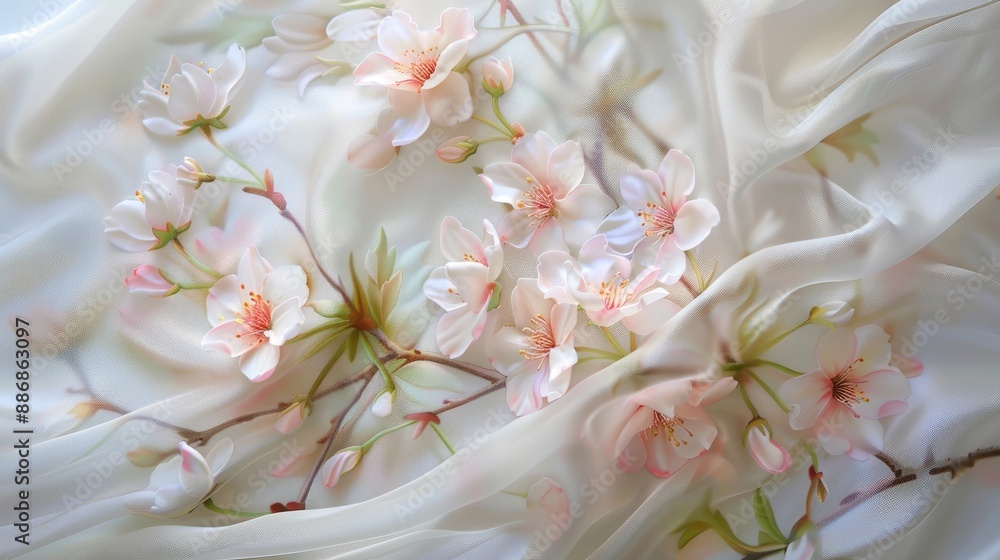 Cherry blossoms silk. Generative AI Cherry blossoms silk. Generative AI