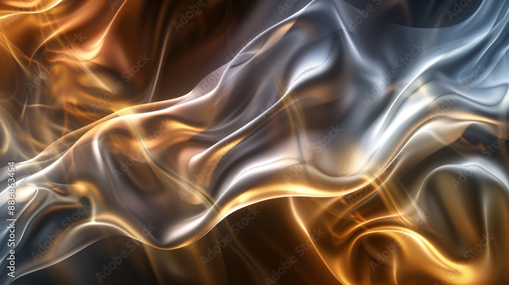 Abstract flames in metallic colors of gold, silver, and bronze, dancing across a dark background Abstract flames in metallic colors of gold, silver, and bronze, dancing across a dark background
