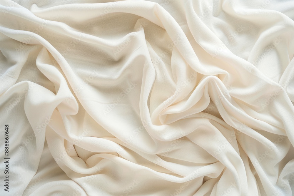 White fabric texture close-up. Wrinkled sheet or curtain with subtle gray tone at bottom right corner. Blurred white background creates contrast. Smooth surface Jersey cloth material. White fabric texture close-up. Wrinkled sheet or curtain with subtle gray tone at bottom right corner. Blurred white background creates contrast. Smooth surface Jersey cloth material.