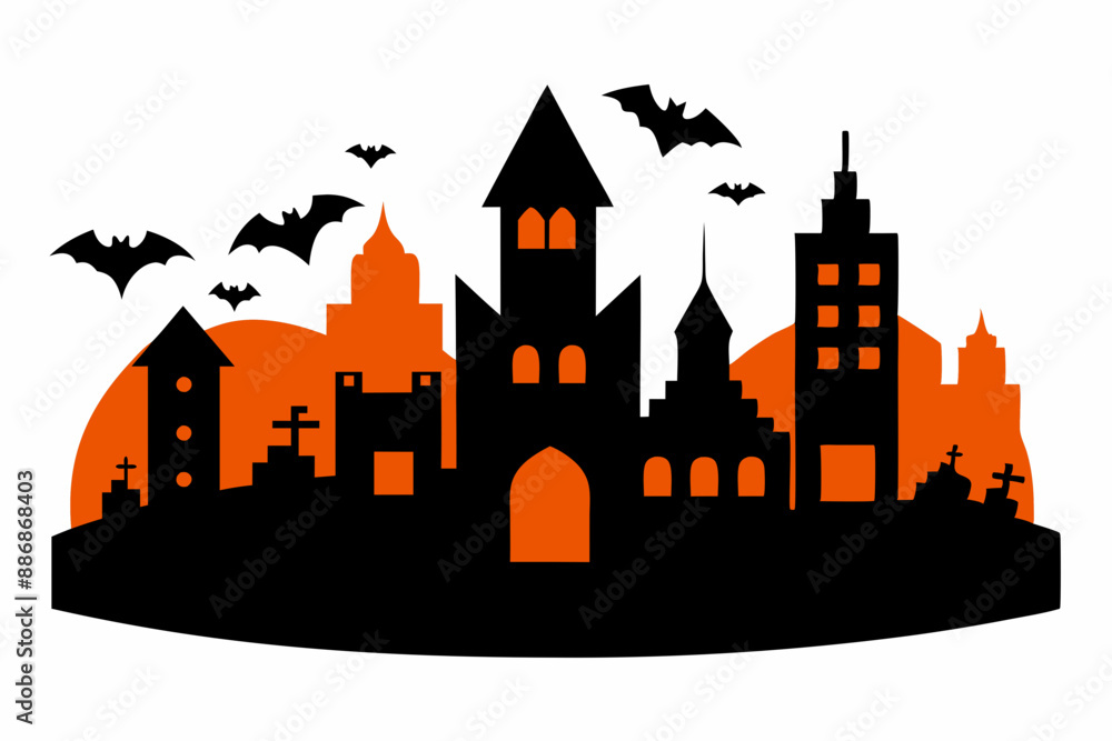 City panorama in Halloween vector isolated on white background City panorama in Halloween vector isolated on white background