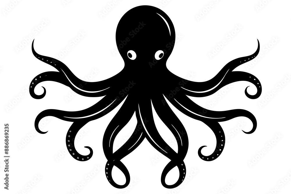 Octopus vector silhouette white background Octopus vector silhouette white background