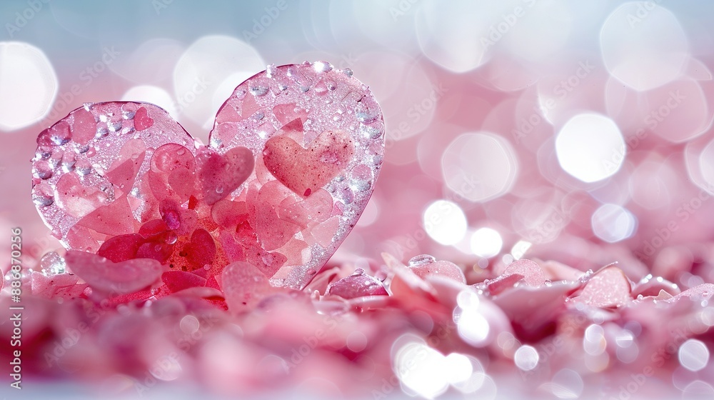 A few pink hearts resting atop a stack of pink stones, surrounded by a sea of pink blossoms A few pink hearts resting atop a stack of pink stones, surrounded by a sea of pink blossoms