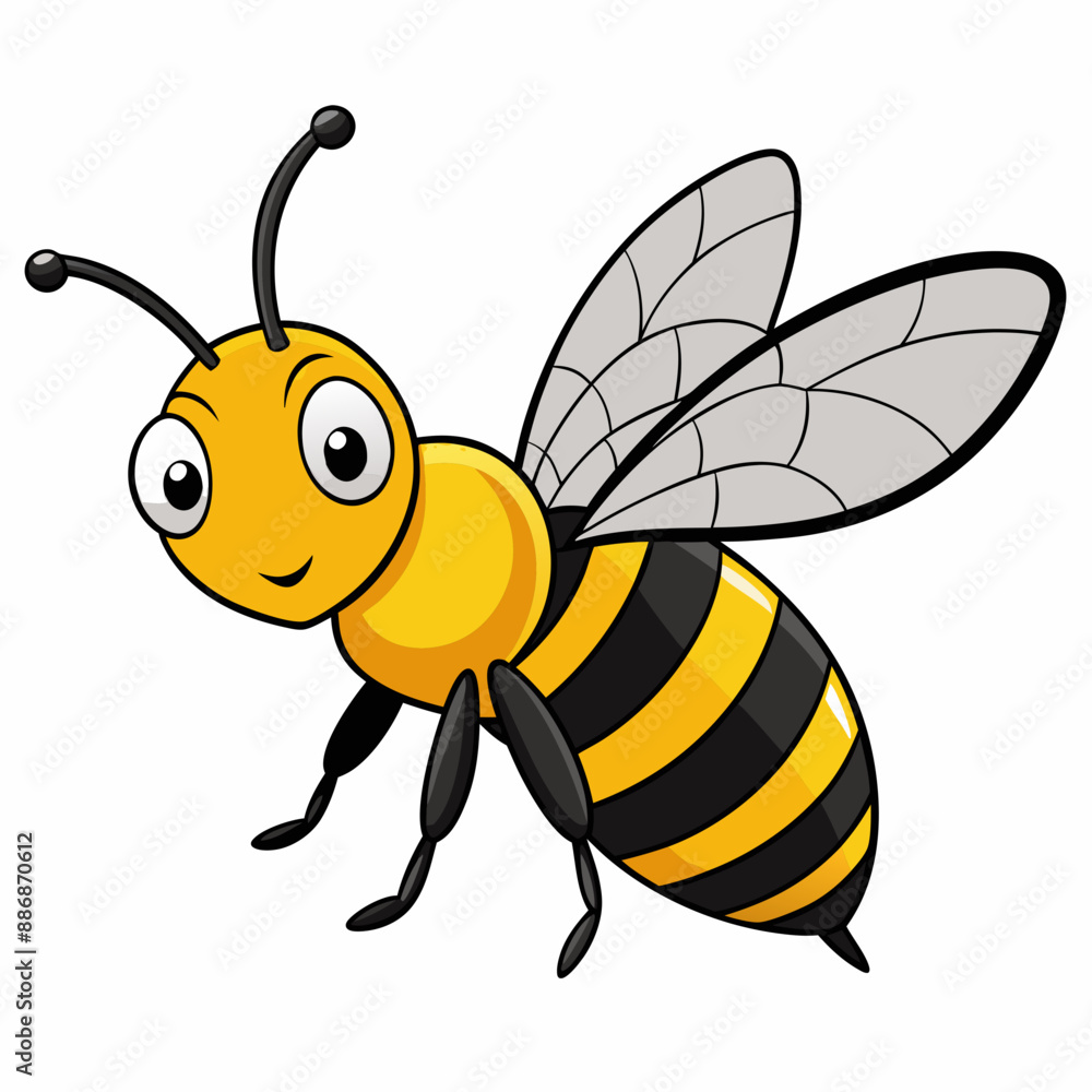 Bee, side view with white background Bee, side view with white background