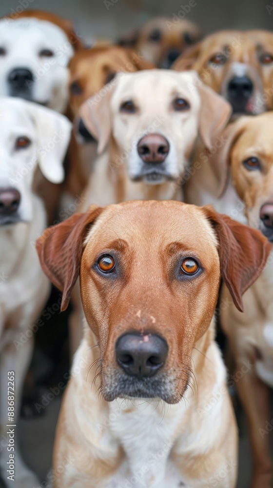 A group of dogs are standing in a line A group of dogs are standing in a line