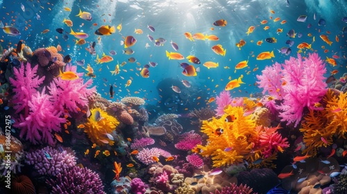 Vibrant Coral Reef with Colorful Fish. 