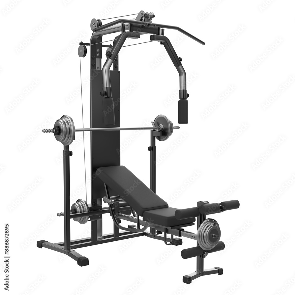 Multi Function gym machine isolated on White Background. Fitness, Cardio and Muscle Building Machines. Exercise and Gym Concept. 3d Render Illustration. Multi Function gym machine isolated on White Background. Fitness, Cardio and Muscle Building Machines. Exercise and Gym Concept. 3d Render Illustration.